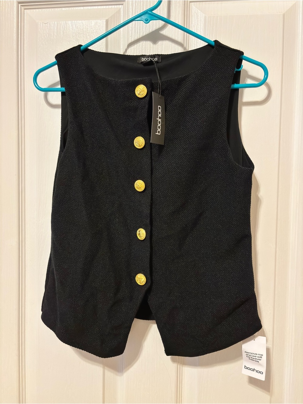 Boohoo Black Sleeveless Vest with Gold Buttons